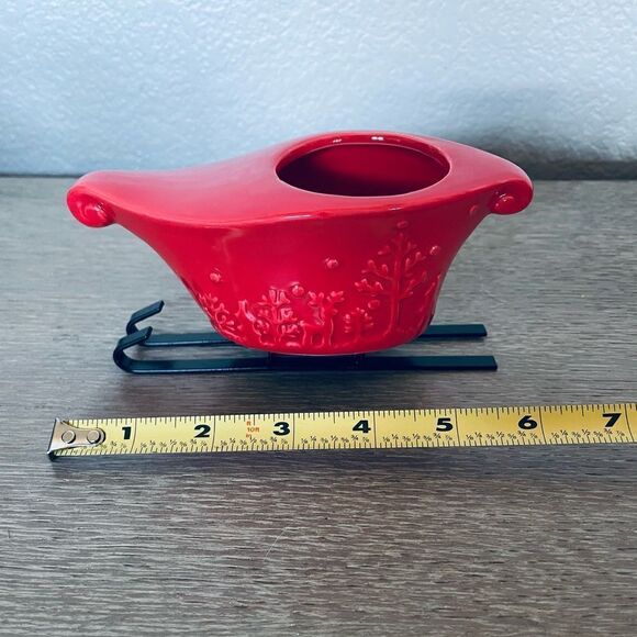 Christmas Ceramic Sleigh Planter Succulent Plant Pot Candle Holder - Picture 2 of 4